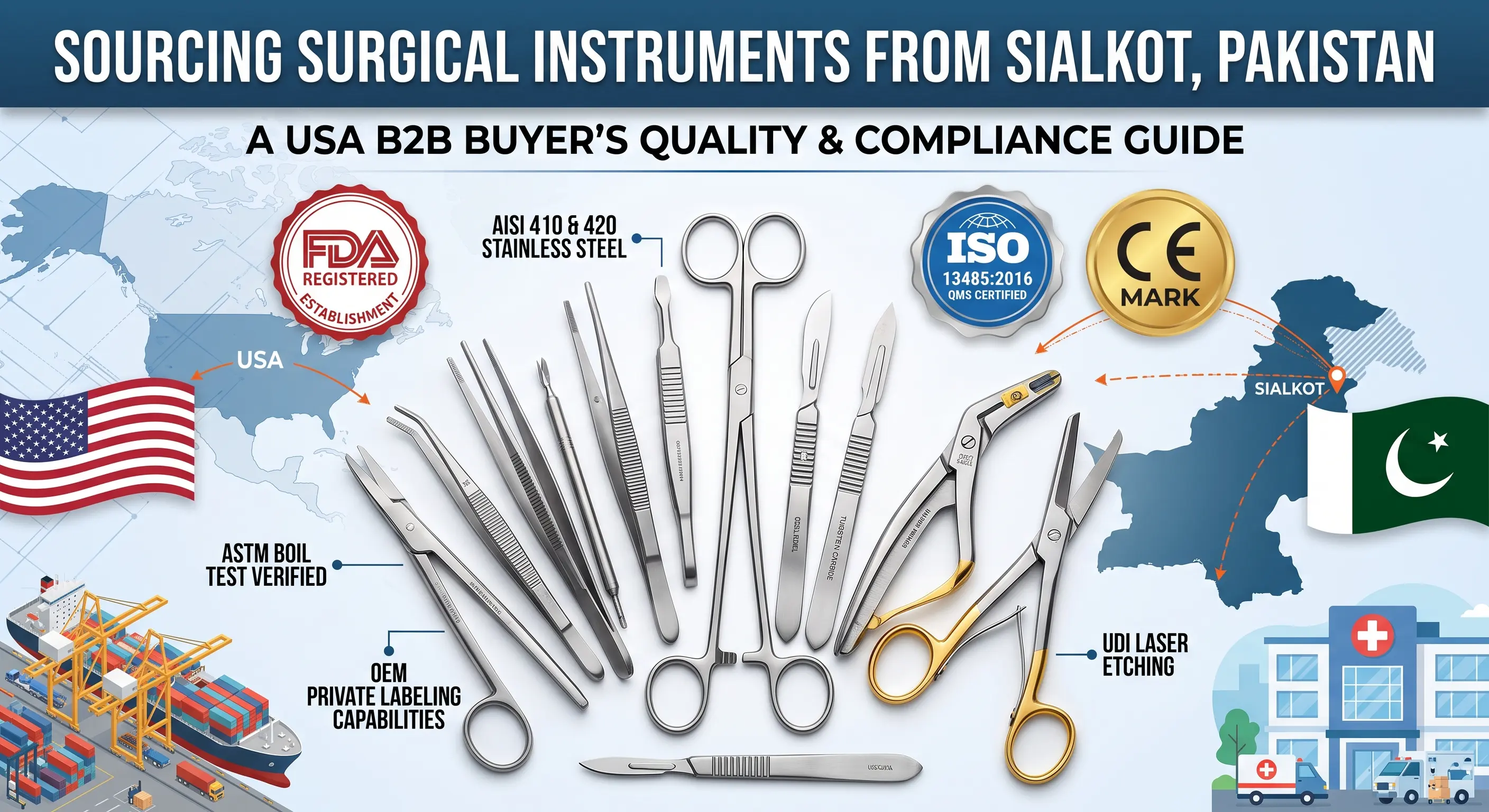Come approvvigionarsi di strumentale chirurgico da Sialkot, Pakistan: guida B2B a qualità e conformità